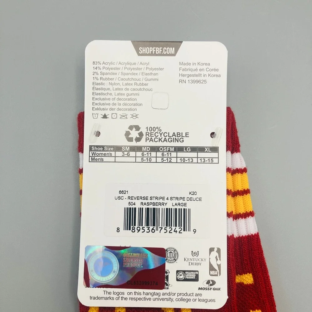 For Bare Feet FBF USC Trojans Crew Socks Red/Yellow‎ Men's LARGE 10-13 New